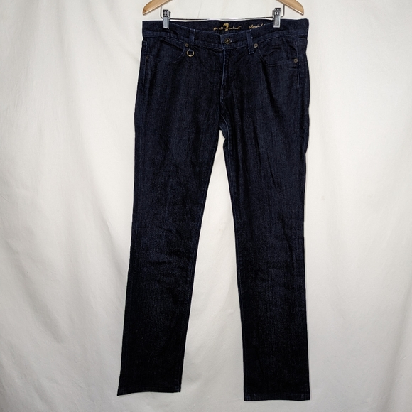 7 For All Mankind Mens Blue Dark Wash Button Fly Straight Leg Jeans Size 32 - Picture 1 of 10